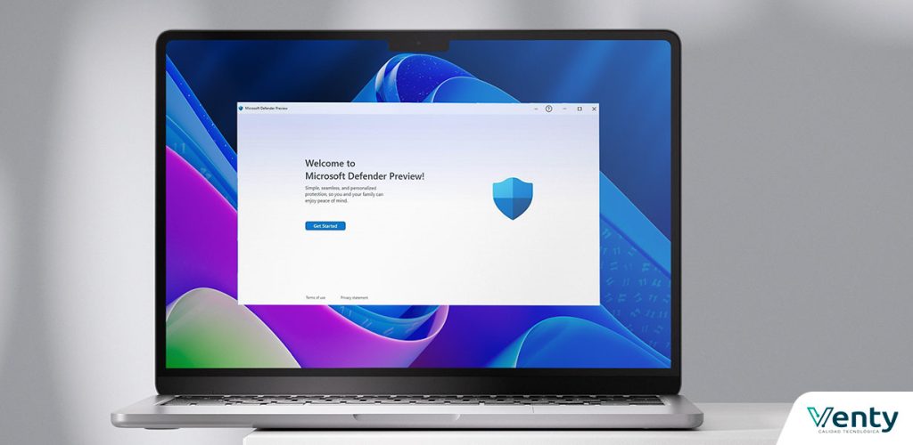 ¿Cómo utilizar las funciones de Microsoft Defender de tu licencia? 5 Pantalla de bienvenida de Microsoft Defender abierta en una laptop durante su instalación.