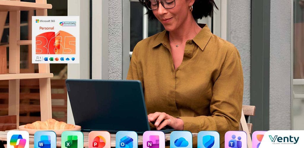 Microsoft 365 Personal: uso individual en laptop con aplicaciones Word, Excel, PowerPoint y OneDrive