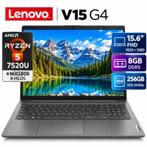 Laptop Lenovo V15 G4 Ryzen 5 7520U, 8GB RAM DDR5, SSD 256GB y pantalla 15.6 pulgadas Full HD 1920x1080.