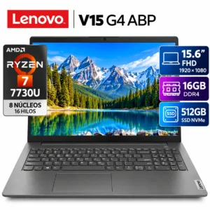 Laptop Lenovo V15 G4 ABP AMD Ryzen 7 7730U, 16GB RAM DDR4, SSD 512GB y pantalla 15.6 pulgadas Full HD 1920x1080.